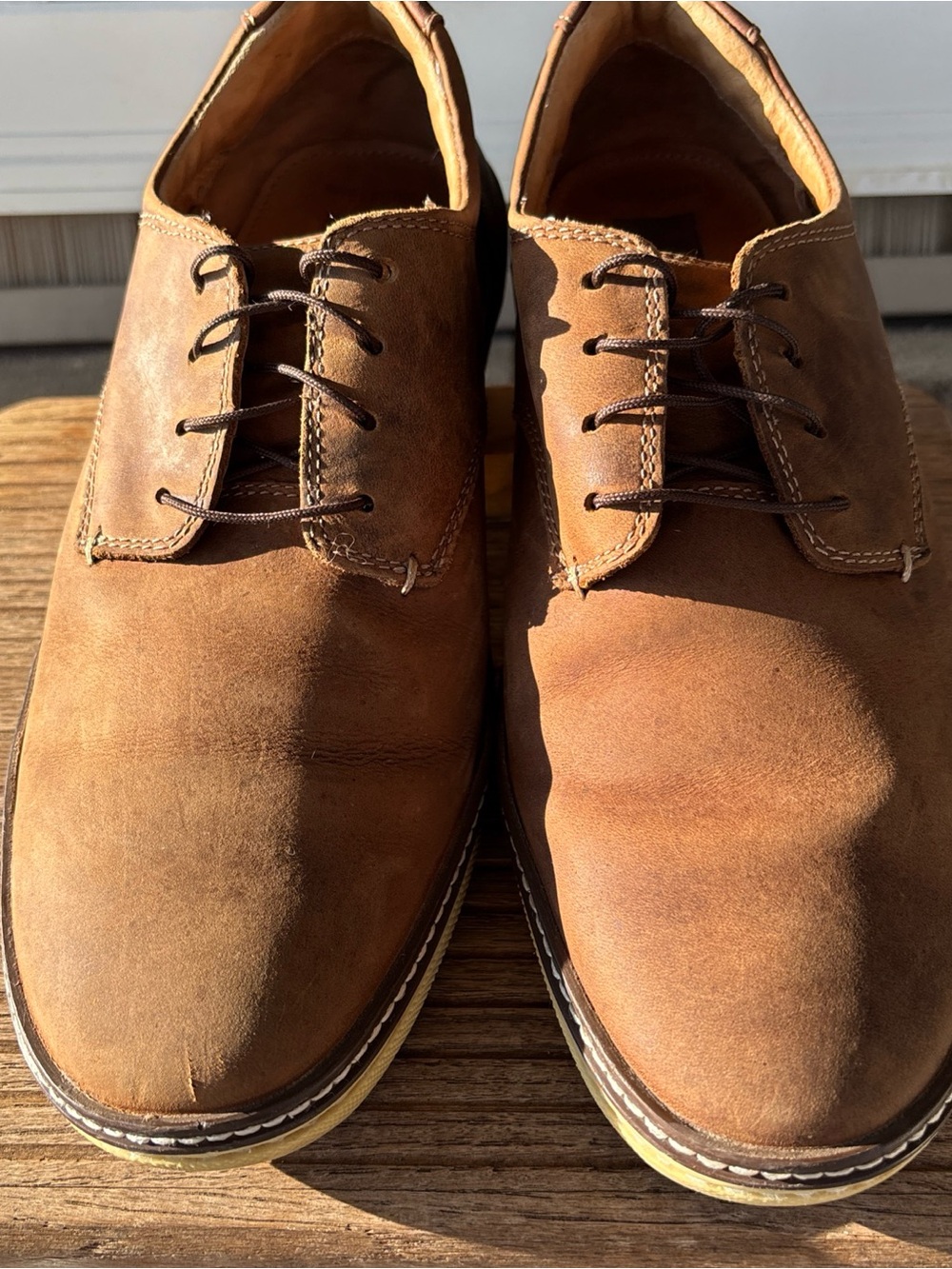 Johnston & Murphy Brown Tan Sheepskin Leather Derby Shoes 10.5 M
